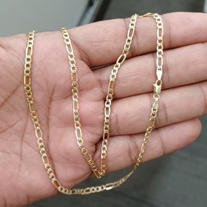 14kt real gold figaro daimond cut chain 22 inches
